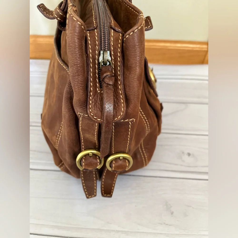 Francesco Biasia brown satchel shoulder bag gold brass hardware with dust bag